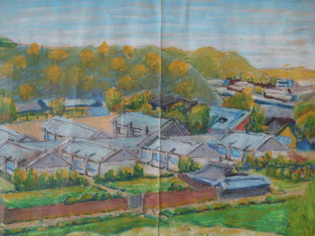 필자가 전주교대 뒷산에서 그린 1964년 전주교대부속초등학교의 전경